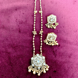 Conjunto de Collar con Colgante Hexagonal de Lujo, Chapado en Oro, Joyería Tradicional para Novia, con Aretes a Juego para Mujer - Product Image 1
