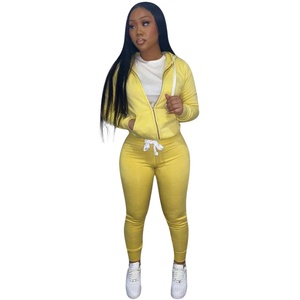 Women's 2-Piece Winter Tracksuit Long Solid Pattern <b>Top</b> and Pants Sportswear Coat and Sweatsuit Clothing - Product Image 2