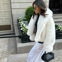 Manteau en fausse fourrure de luxe à grand col pour femme, veste courte chaude d'hiver, vêtement d'extérieur tendance