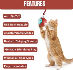 Factory Smart Interactive Cat Toys Ball for Indoor Automatic Fast <b>Rolling</b> on <b>Carpet</b> Chirping&Motion Pet Activate Cat Playing Toy - Product Image 2