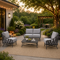 Ensemble de salon de jardin moderne 4 pièces en aluminium et corde, avec coussins épais, pour patio et conversation