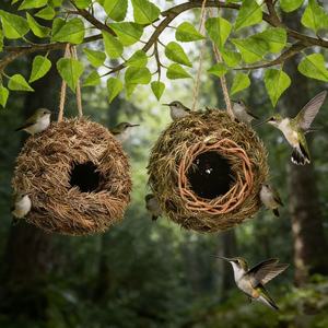 Nid d'oiseau suspendu, ornement de jardin, bouche ronde en résine faite à la main pour la décoration des oiseaux de compagnie - Product Image 1