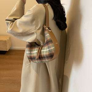 กระเป๋าใส่ของผู้หญิงลายสก๊อตทำจากผ้าขนสัตว์กระเป๋าใส่ของในสต็อกกระเป๋าลำลองสะพายไหล่กระเป๋าใต้วงแขน - Product Image 4