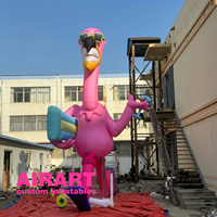 Ballon d'oiseau de dessin animé gonflable fabriqué en usine, mascotte de flamant rose gonflable géant avec éclairage led
