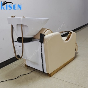 KISEN Hair Salon Furniture Back Washing Unit Salon Ceramic Basin Beauty Electric Massage Shampoo Chair Hair Washing Shampoo <b>Bed</b> - Product Image 2