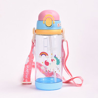 Bouteille d'eau en plastique avec couvercle à clapet, portable, pour étudiants, tasse à boisson scolaire, avec sangle d'épaule, pour l'été, les voyages en extérieur, mug citron en Tritan