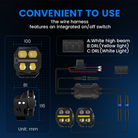 Phare LED carré de 4 pouces, 64W, 12000LM, blanc, jaune, DRL, lumière auxiliaire tout-terrain, étanche IP68, 4x4, camion, ATV, UTV, SUV, pick-up