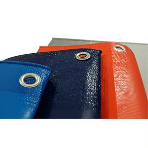 Bâche en PVC rayée bleue et orange avec œillets pour usage industriel - Product Image 1