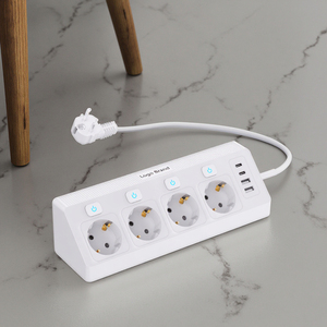 ปลั๊กพ่วงมาตรฐานยุโรป 4 ช่องเสียบ 2 ช่อง USB 2 ช่อง TYPE-A ปรับแต่งได้ พร้อมสวิตช์ ได้รับการรับรองมาตรฐาน CE - Product Image 1