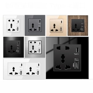 เต้ารับติดผนังแบบชาร์จเร็ว Universal 5V 18W ช่องเสียบ USB Type-C คู่, เต้ารับไฟฟ้าอัจฉริยะ 110-250V, แผงกระจกพีซีลายโลหะ - Product Image 2