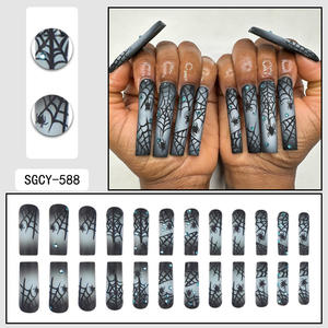 Lot de 24 <span class=keywords><strong>Faux</strong></span> <span class=keywords><strong>Ongles</strong></span> <span class=keywords><strong>d</strong></span>'<span class=keywords><strong>Halloween</strong></span> Style Français en ABS, Longs, Forme Cercueil, à Presser - Product Image 4