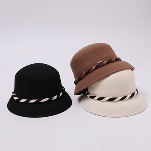 Japanese Minimalist Wool Bucket <strong>Hat</strong> Women Contrast Webbing Fisherman Face Slimming Elegant Designer Autumn <strong>Winter</strong> - Product Image 2