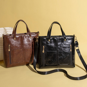 Classic <b>Black</b> Vintage Casual PU Tote <b>Handbag</b> Zipper Closure Removable Strap <b>Large</b> Capacity Water Resistant Daily Use for Women - Product Image 2
