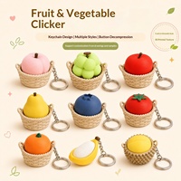 Breloque porte-clés anti-stress mignonne en forme de fruits et légumes imprimés en 3D, avec boutons mécaniques à pression pour les doigts, jouet de décompression