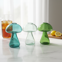 Vase en verre épais fait main de 2-2,5 mm en forme de champignon, décoration moderne pour la maison, vase à fleurs en verre vert transparent