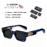 Lunettes de soleil carrées unisexes de luxe en acétate, style vintage, avec pierres bleues naturelles, faites à la main, accessoires de mode, vente chaude