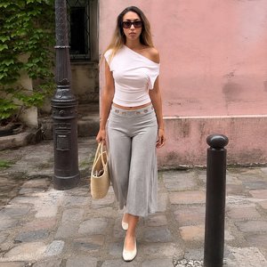 Pantalon d'été droit extensible et respirant avec cordon de serrage pour femme, taille mi-haute, décontracté, style streetwear - Product Image 3