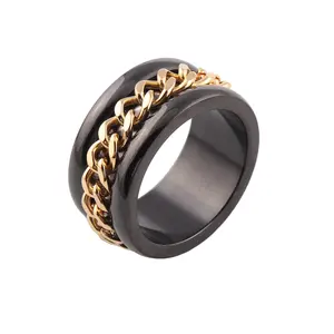 גברים טיטניום פלדת טבעת באיכות גבוהה שחור צבע ספינר טבעות