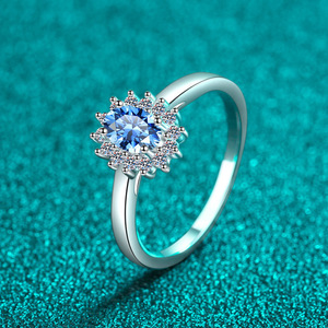 Anillos de compromiso de moissanita azul real de lujo para mujer Anillo de Plata de Ley 925 - Product Image 4