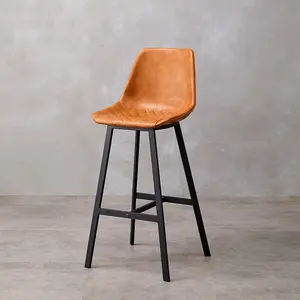 FanRui Nordic light luxury simple comfort back iron art high foot vintage soft leather high bar stool cafe dining chair