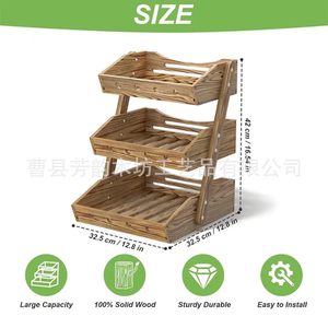 Solid Wood Vegetable Fruit Storage Rack Square Stackable <b>Kitchen</b> Freshness Preservation Draining Rack - Product Image 4