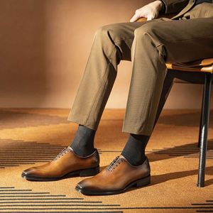 Chaussures Oxford haut de gamme pour hommes, en cuir de vachette, faites à la main, pour mariage, banquet, affaires, chaussures habillées formelles, hommes - Product Image 6