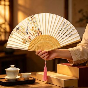 Chinese Style Folding Fan Hand Painted Bamboo Fan For Hanfu Cheongsam Women Summer Use - Product Image 1