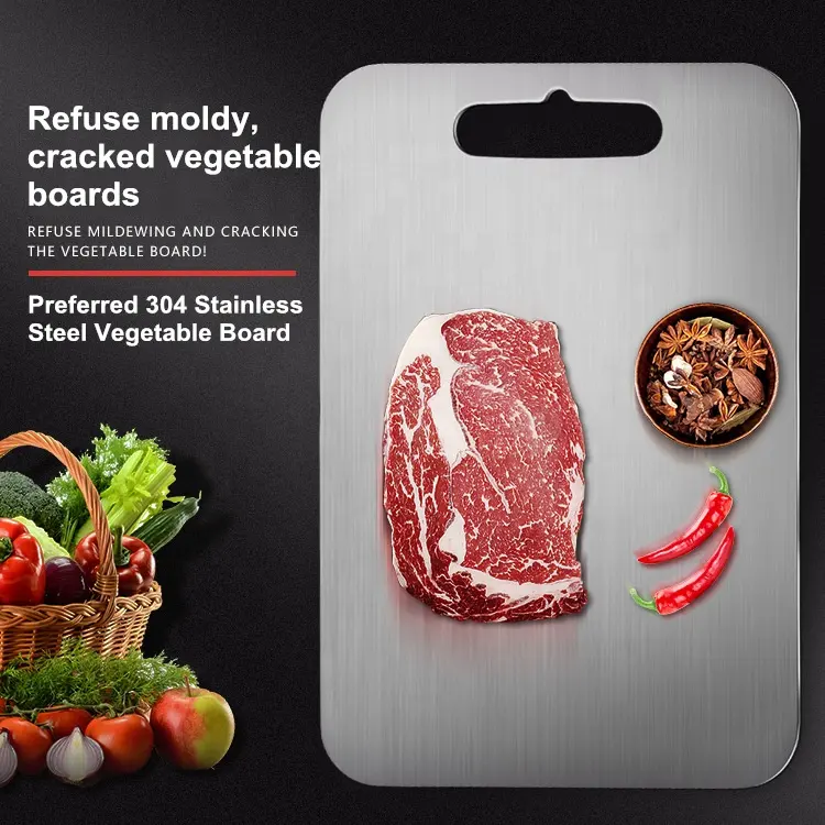 食品グレードのキッチン耐久性のある野菜まな板ブロック304ステンレス鋼金属まな板