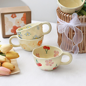 Korea Style Hand Painted Flower Coffee Mug Exquisite Irregular <b>Ceramic</b> Latte <b>Cup</b> - Product Image 5