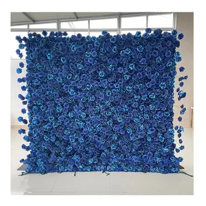 F117 3d Roll Up Stof Stof Kunstmatige Flowerwall Panel Achtergrond Blauwe Zijde Kunstmatige Roos Muur Bloemen Voor Bruiloft Podium Decor