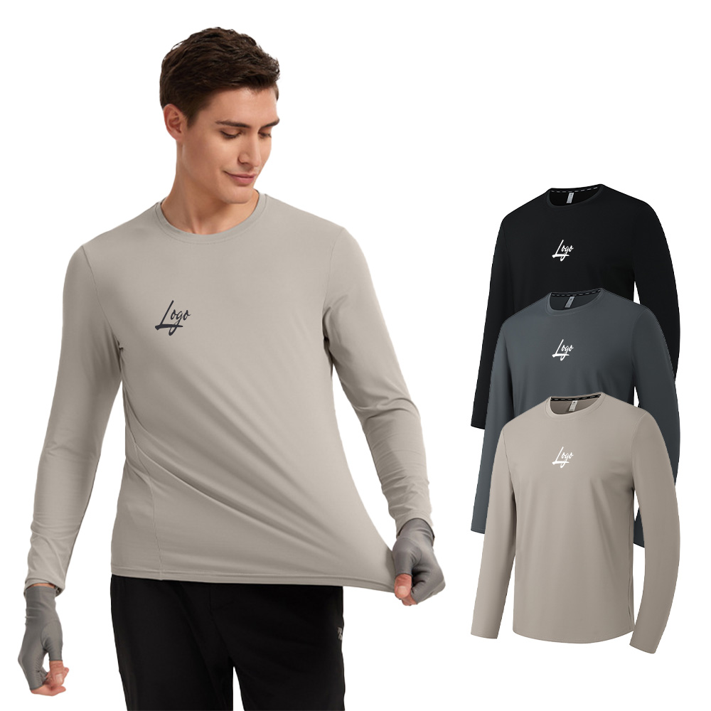 Workout Active Four-Way Stretch Lightweight Quick Dry Round Neck Sport Long Sleeve Tops Fitness Custom Running Gym Men's T Shirt