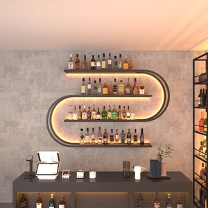 Meuble de rangement mural moderne en fer forgé, style industriel, pour bouteilles de vin et de bière, inspiré du vent, pour bar, restaurant, salle à manger, avec affichage lumineux - Product Image 2