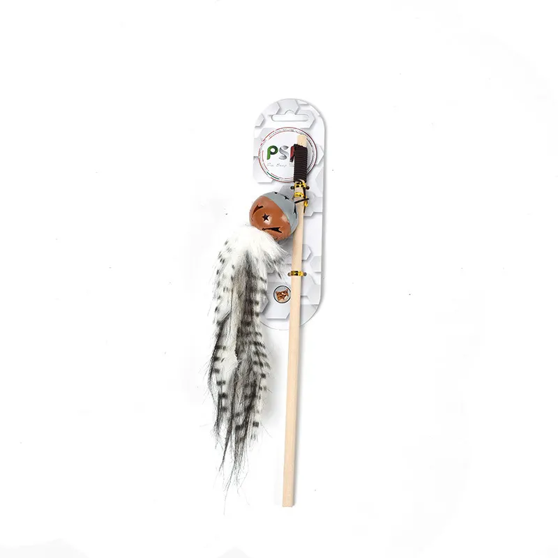 Funny Cat Stick Wood Fishing Rod Game Wand Pet Feather Cat Stick Toys For Cat