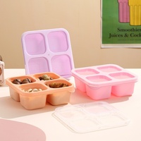 Boîte à lunch en plastique empilable à quatre compartiments, ensemble de boîtes à bento pour étudiants, récipient pour collations, compatible micro-ondes, boîte repas de voyage