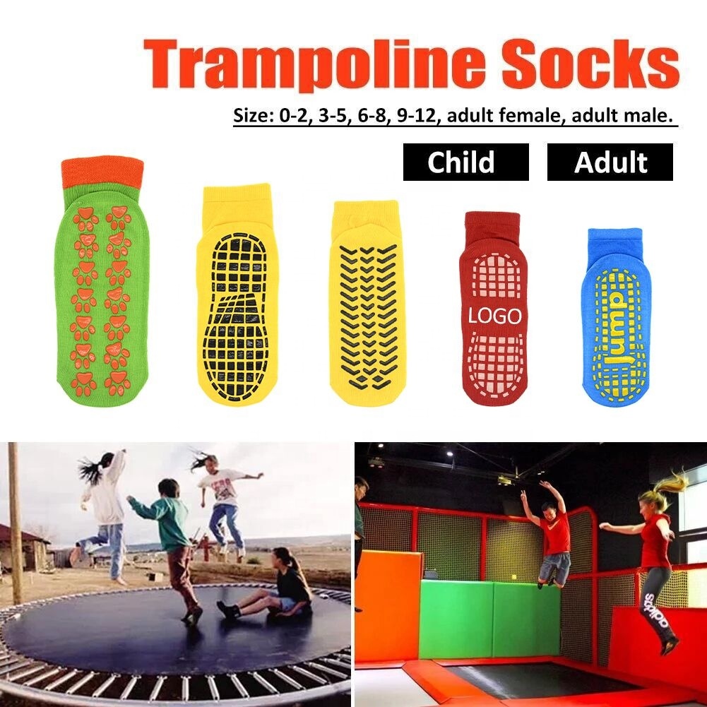 Custom Anti-slip Cotton Trampoline Park Socks Jump Grip Non-slip Nonskid Ankle Socks Unisex