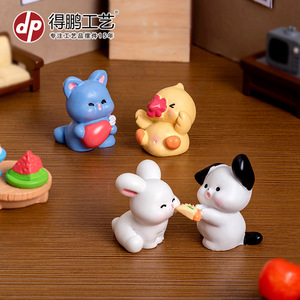 Figurines d'animaux de dessin animé miniatures en résine, décorations pour maison de poupée, ornements de bureau, ensemble de lapins, canards, ours et cochons mignons - Product Image 3