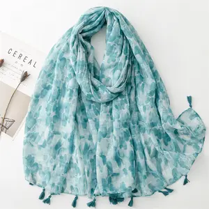 Latest Design 2024 Summer Soft Cotton Voile Printed Scarves Women Beach Cover Shawls Fashion Breathable Hijabs Arabic Scarfs