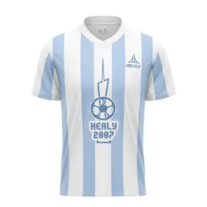 V-Hals Blauw Wit Streep Retro Voetbal Jersey Voetbalshirt Oversized Heren Voetbalshirt Hoge Kwaliteit