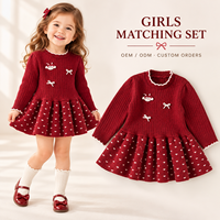 Ensemble pull côtelé bordeaux à nœud et jupe à motif cœur pour petites filles, vente en gros, OEM, ODM, étiquette privée, faible MOQ