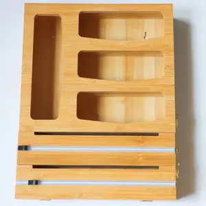 Organizador de armazenamento de bolsa ziplock, 6 em 1, premium, bambu, organizador de cozinha, dispensador, compatível com ziplock