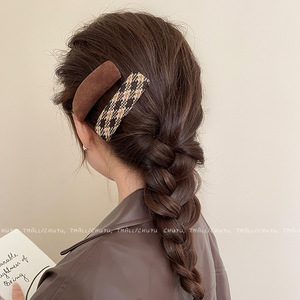 Houndstooth <b>Brown</b> Hair Clip Large Size Secure Hold Autumn Winter Style - Product Image 2