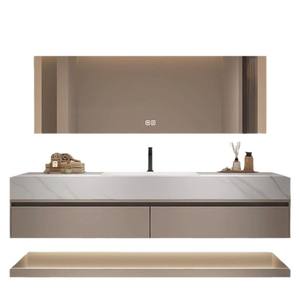 Muebles de Baño Modernos con Estructura de MDF Melaminado, Puerta Lacada, Asientos Inferiores, Cajones, Espejos, Lavabos - Product Image 1