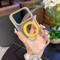 Coque transparente en PC avec cadre souple en TPU à double injection pour iPhone 18 Pro, support rotatif à 360 degrés, cadre métallique anti-chute