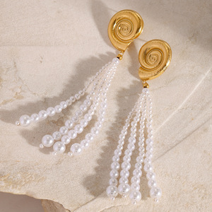 Pearl Drop Earrings AAA Grade Tassel Conch Design Geometric Shape Party Jewelry - Product Image 2