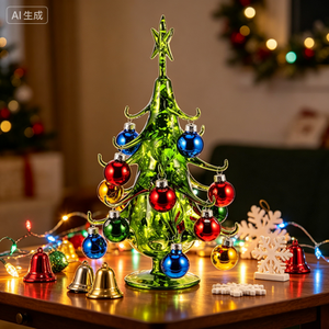 Mini Xmas <strong>Tree</strong> <strong>Tabletop</strong> Glass Green <strong>Tree</strong> with Mini Glass Ball Desktop Decoration Xmas Ball Ornament Holiday Decor Eco-friendly - Product Image 2