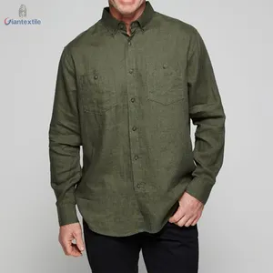 Hot Selling High Quality Men's Shirt Olive Drab 100%Linen Long Sleeve Linen Cool Shirt For Men