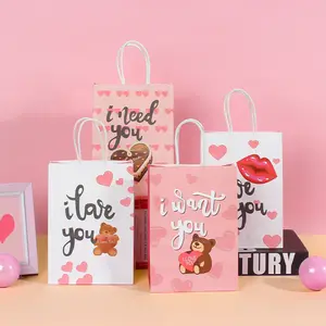 Luxo personalizado Clássico Dia dos Namorados Personalizado Kraft Valentine's Day Gift Paper Food Bag Com Tag