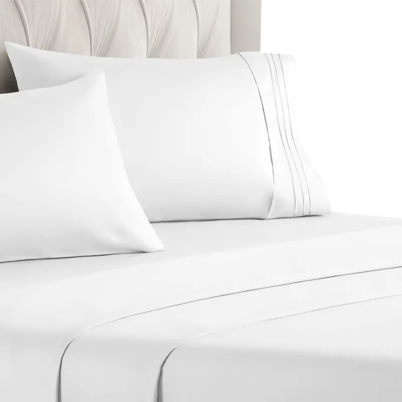 ホテル寝具セット用の高品質ホワイトキングサイズ綿100% サテンベッドシーツと枕カバー