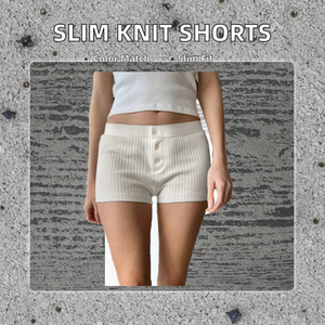 Shorts de motard pour femmes, polyvalents, coupe slim, en coton et élasthanne, tricotés, décontractés, avec couleurs assorties tendance, très demandés - Product Image 3