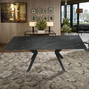 Ensemble de <span class=keywords><strong>table</strong></span> à manger moderne carrée rectangulaire <span class=keywords><strong>extensible</strong></span> en marbre <span class=keywords><strong>Table</strong></span> de salle à manger en pierre frittée au design <span class=keywords><strong>scandinave</strong></span> - Product Image 3